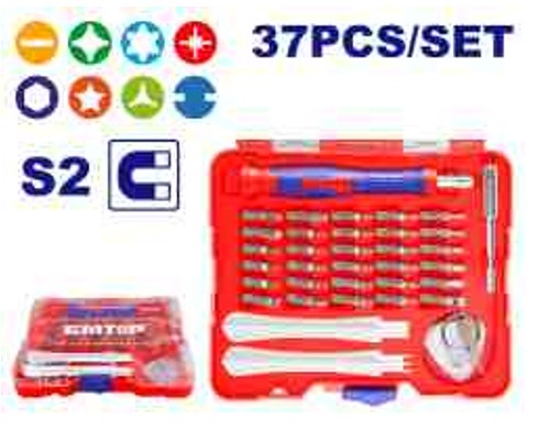Professional 37 Piece Precision Screwdriver Set - Complete Workshop Tool 1 Handle 4X60mm Bits Holder Sucker Triangle Pry Bars Pin Card Plastic